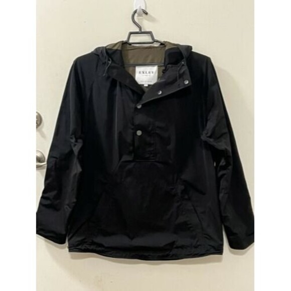 Exley NB Mens Black Hooded Windbreaker Rain Jacket Raincoat Size Large - Picture 2 of 12